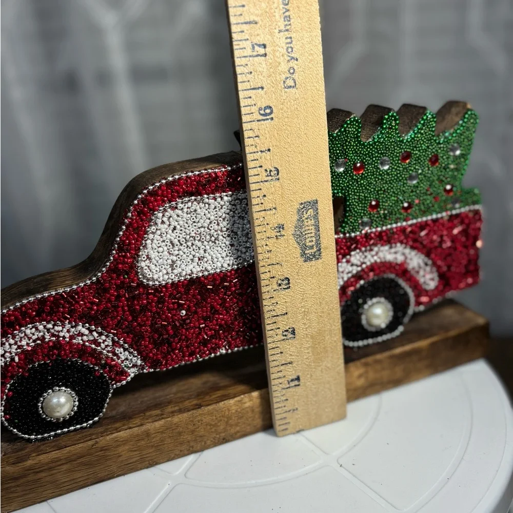 Festive Red Truck with Christmas Tree DecorHoliday Red Truck